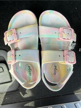 Cat & Jack Pastel Tie-Dye Dual Buckle Sandals with Pink Buckles